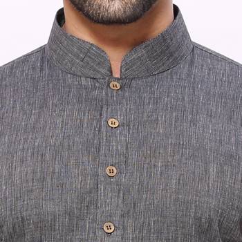 Men's Handloom Gray Kurta Pyjama 5