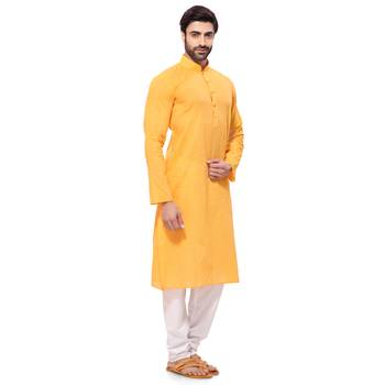 Men's Handloom Yellow Kurta Pyjama 4