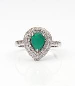 Silver diamond ring with green stone for girl women