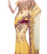 Yellow Embroidered Net Saree With Blouse