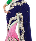 Blue Embroidered Velvet Saree With Blouse