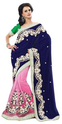 Blue Embroidered Velvet Saree With Blouse 2