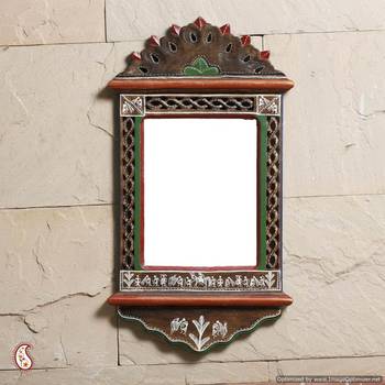 Warli Painting On Large Wooden Mirror 1