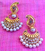 Elegant RED Green Stone Pearl Polki Earring v40rg