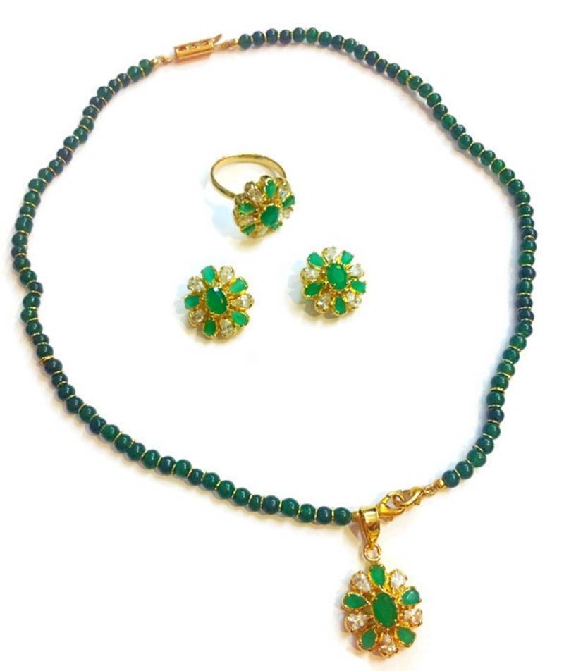 New Divinique Jewelry Copper Fine Pearl Polki Pendent Set With Ring Divinique Jewelry