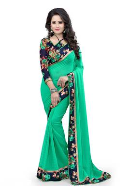 Light Green Plain Pure Georgette Saree With Blouse 1