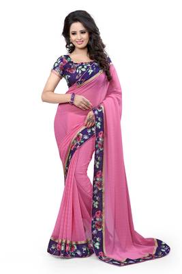 Pink Plain Pure Georgette Saree With Blouse 1