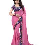 Pink Plain Pure Georgette Saree With Blouse