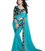 Blue Plain Pure Georgette Saree With Blouse
