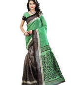 green printed chapa silk saree with blouse