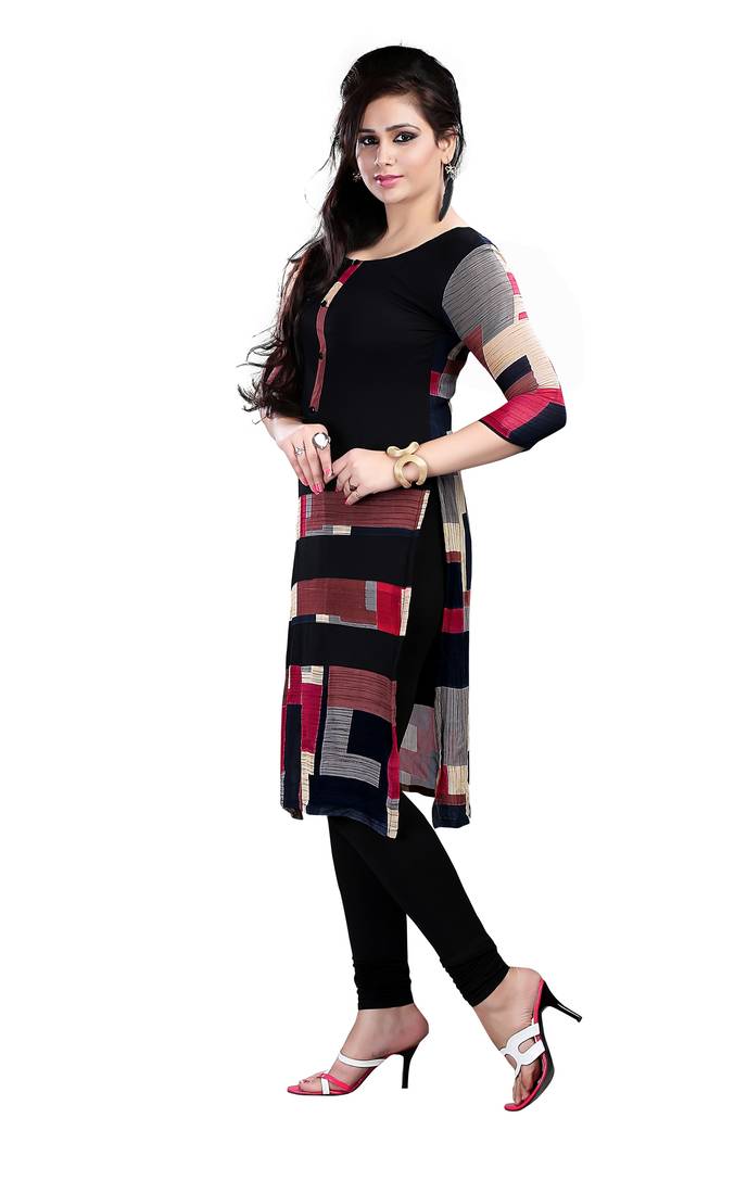 Black Faux Crepe printed kurti