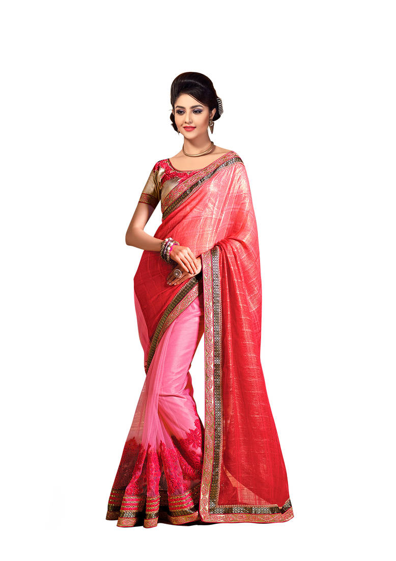 PINK embroidered georgette saree with blouse