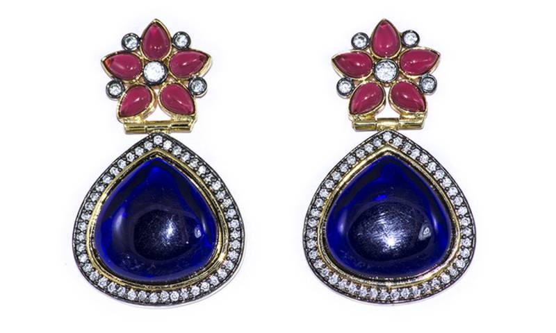 Royal Blue Ruby American Diamond Setted Danglers