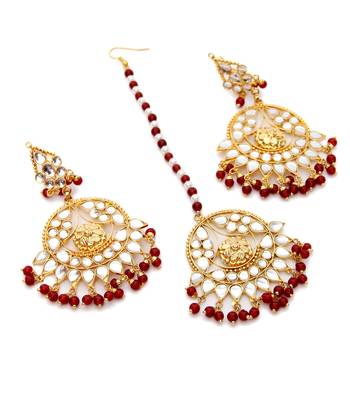 Kundan Earrings cum Tika Set 217MT45 1