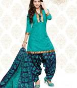 Green printed Cotton unstitched salwar with dupatta