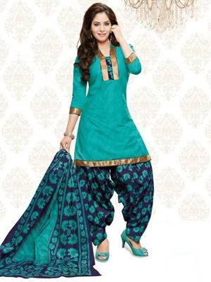 Green printed Cotton unstitched salwar with dupatta 3