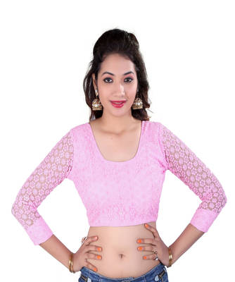 Pink embroidered net blouse 1