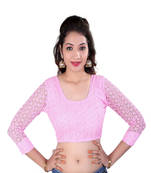 Pink embroidered net blouse