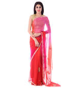 Red/Pink Shaded Zari Saree with Intricate Aari and Tari Work Peacock Motif and Blouse Piece