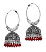 Rajasthani Black Metal Oxdised Red Colour Beads Fashion Jhumka Style Earring Jewellery