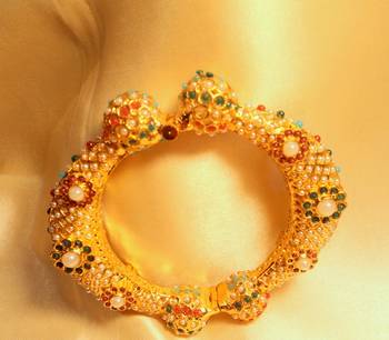 Gold Plated Navratna Royal Broad Sideopen Kara 1