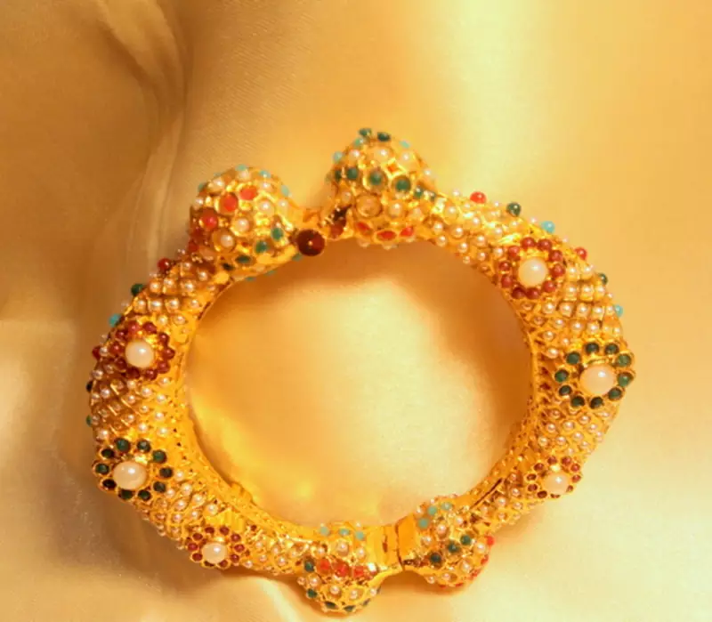 Gold Plated Navratna Royal Broad Sideopen Kara