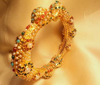 Gold Plated Navratna Royal Broad Sideopen Kara 2