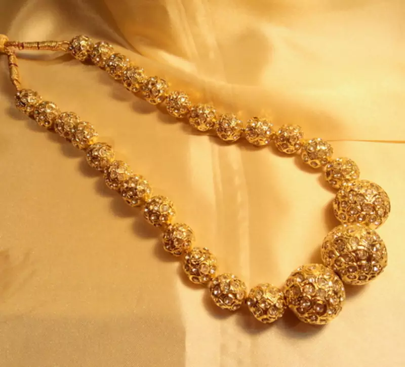 Gold Plated Zircon Jaipuri Beads Neckpiece