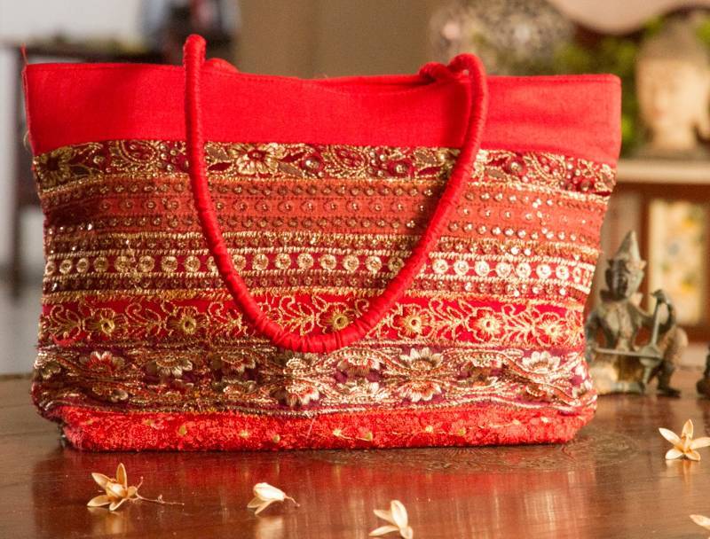 Silk Embroidered Purse/Handbag Red Richa Pandey 8567