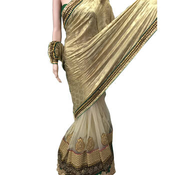 Golden Embroidered Faux Saree With Blouse 1