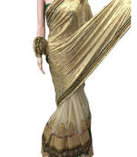 Golden Embroidered Faux Saree With Blouse