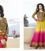 Vibrant Mehndi and Rani Color Anarkali suit is a mesmerising designer suit - 91ET03