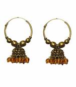 Golden Jhumka Hoop Earrings with brown Beads