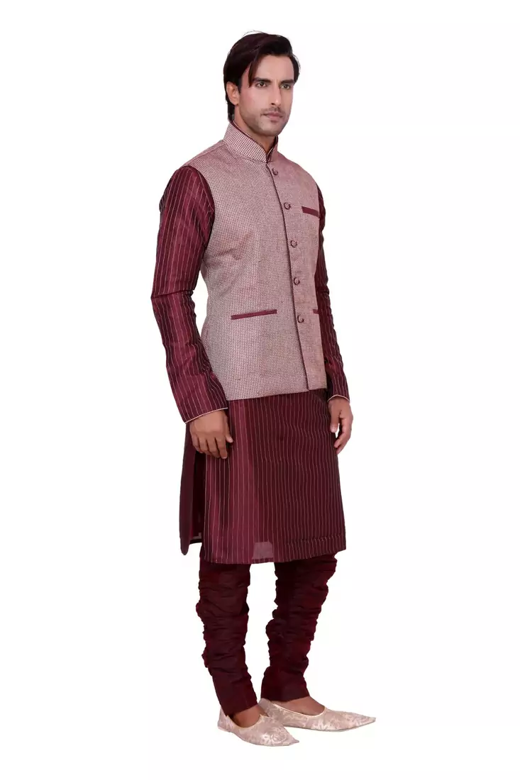 Maroon Raw Silk Kurta Pyjama