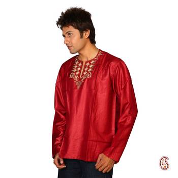 Shining Red Cotton Satin Kurta With Heavy Embroidery 1