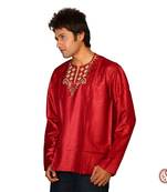 Shining Red Cotton Satin Kurta With Heavy Embroidery