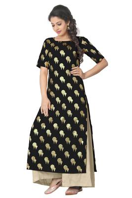 Black faux crepe printed kurti 1