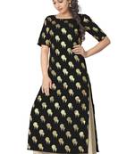 Black faux crepe printed kurti