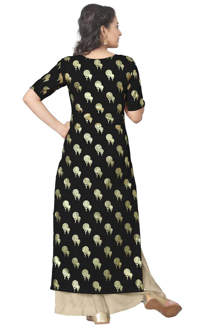 Black faux crepe printed kurti