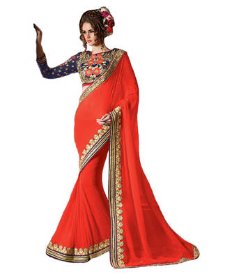 Orange Embroidered Faux Georgette Saree With Blouse 1