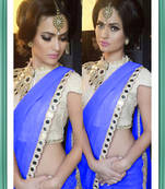 Jai Mata Di Creation R Blue  Georgette Mirraw Work Lace Saree