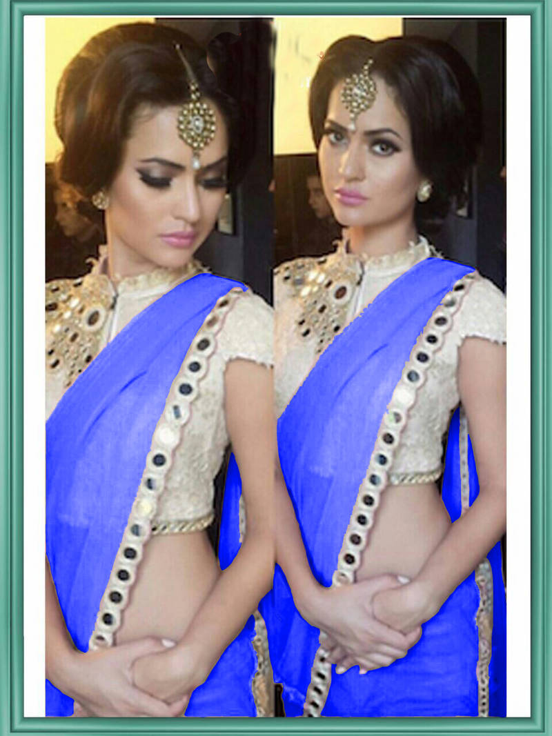 Jai Mata Di Creation R Blue  Georgette Mirraw Work Lace Saree