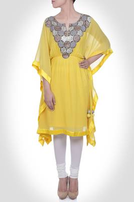 Yellow embroidered cotton stitched salwar 1