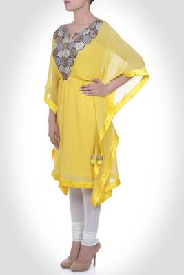 Yellow embroidered cotton stitched salwar 2