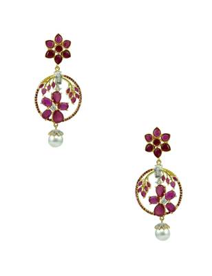 Ruby Red CZ AD American Diamond Dangle Earrings Jewellery for Women - Orniza 1