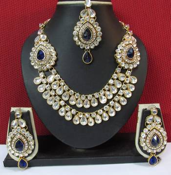 Two Side Brooch Dark Blue stone Wedding Necklace set 1