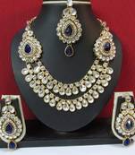 Two Side Brooch Dark Blue stone Wedding Necklace set