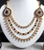 Two Brooch Wedding Maroon Green Stone Necklace Set