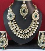 Two Side Brooch Dark Green stone Wedding Necklace set