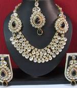 Two Side Brooch Black stone Wedding Necklace set